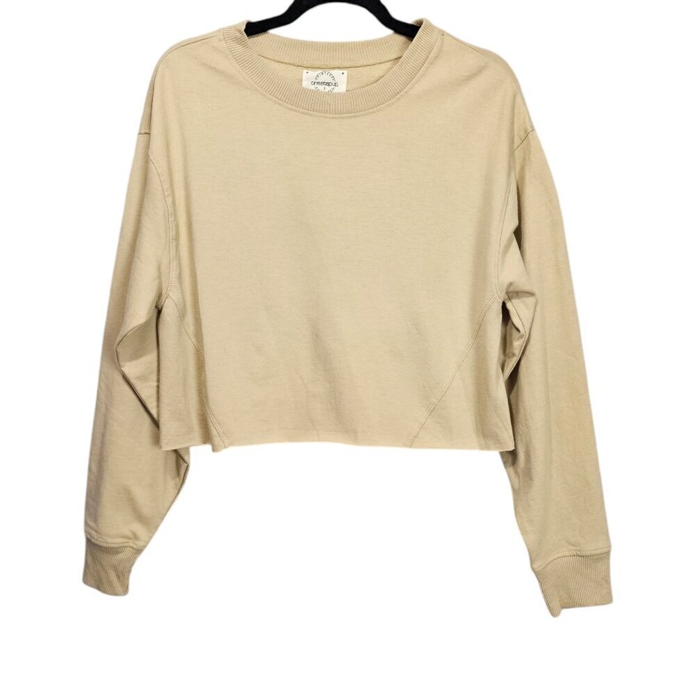 OneStepUp Knit Beige New Raw Hem Pull Over Oversized Cropped Sweatshirt